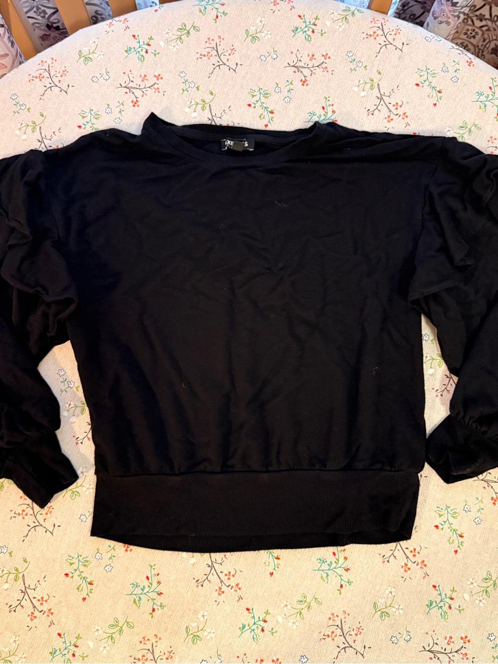 Express Black Crewneck Sweater with Subtle Puff Sleeves